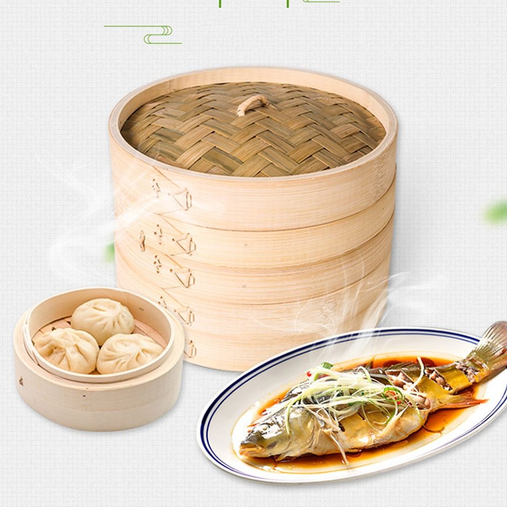 Bao Steamer Bamboo - Cuit-vapeur chinois en bambou avec couvercle